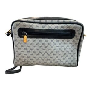 Authentic Vintage‎ Gucci GG Monogram Canvas Blue Black Leather Crossbody Bag